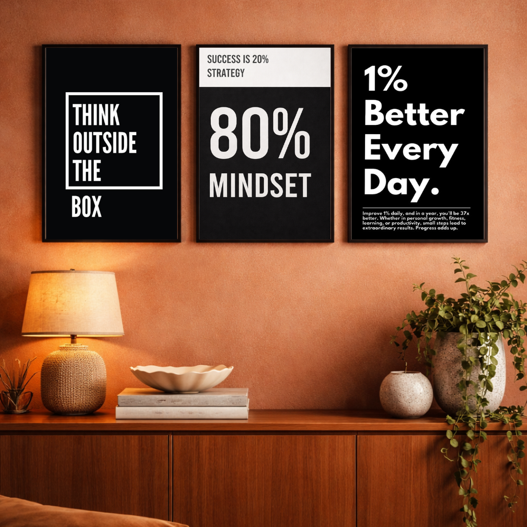 Think Bigger – Motivation Quotes Framed Poster Set (3-Piece Combo)