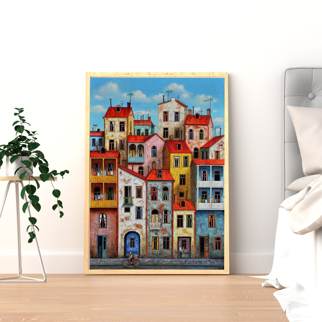Sunlit Facades – Colorful European Cityscape Framed Wall Poster | Chilekotha