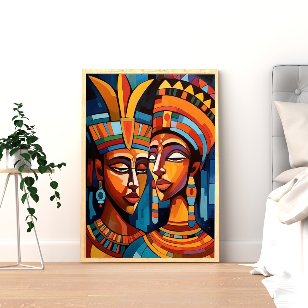 Eternal Harmony Wall Poster – Modern Tribal Portrait Art in Bold Colors | Chilekotha