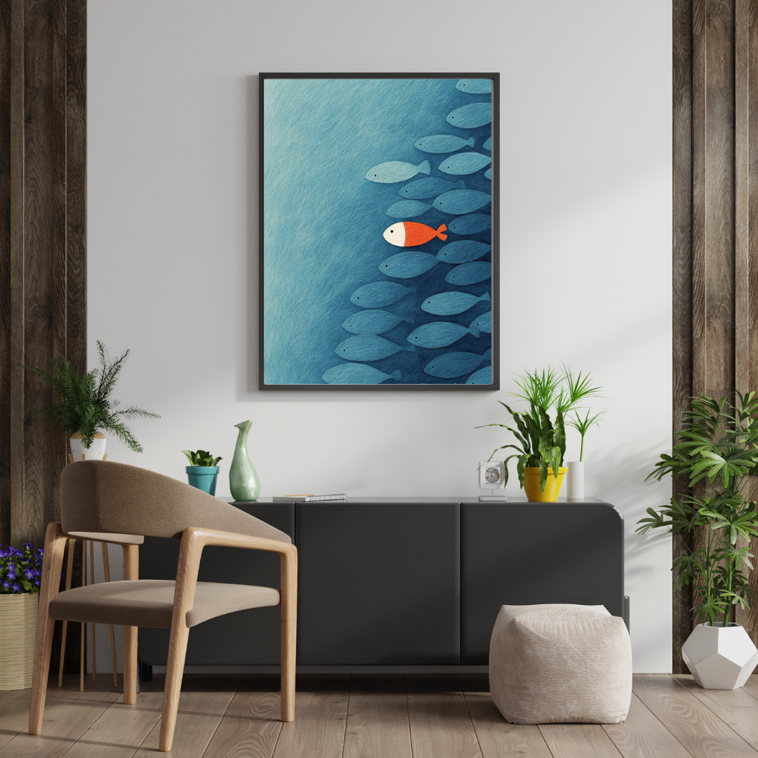 Swim Against the Current – Minimalist Concept Framed Poster