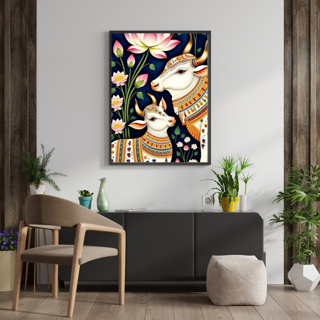 Sacred Serenity | Kamadhenu & Calf Traditional Framed Poster