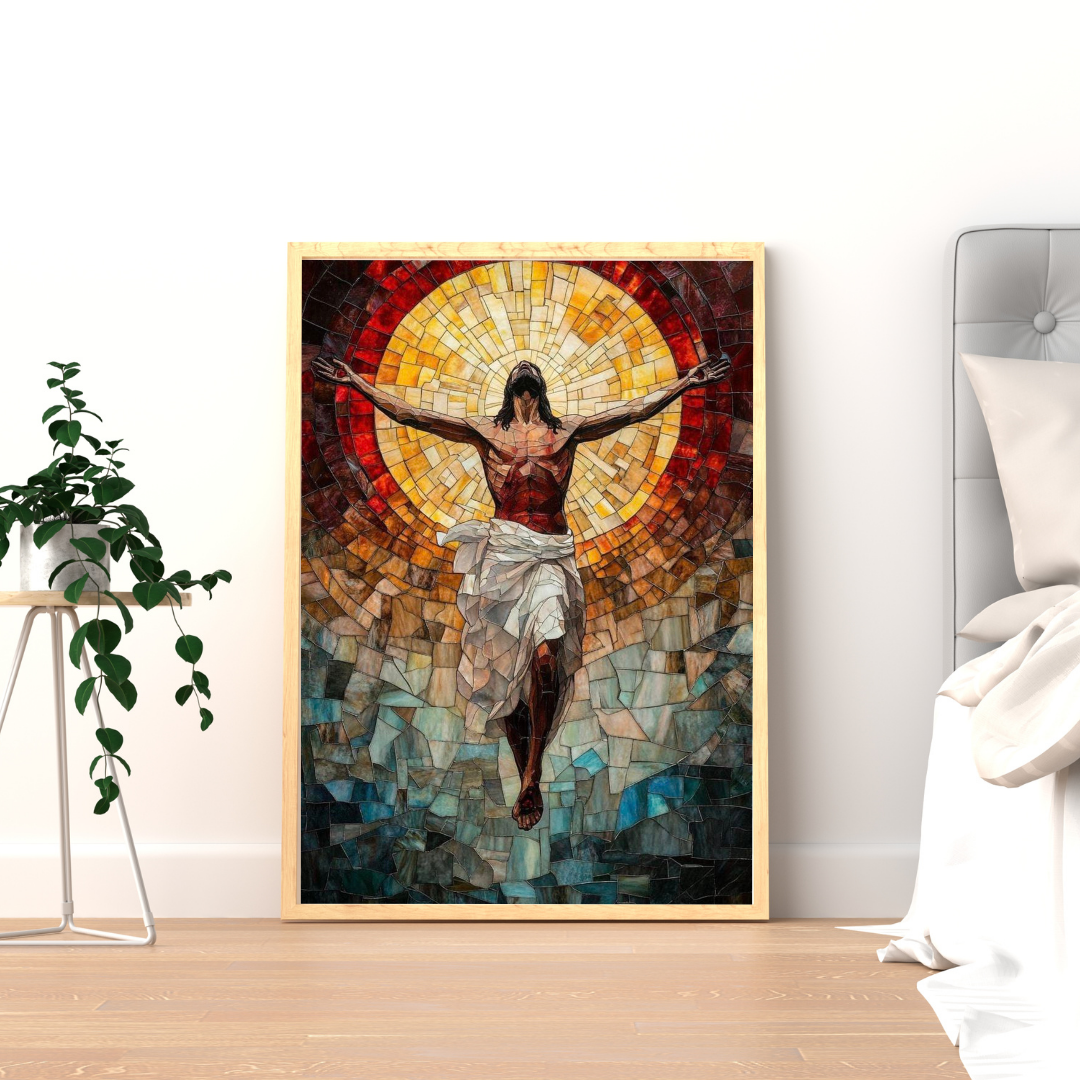 Sacred Light of Redemption Wall Poster – Stained Glass–Inspired Spiritual Art | Chilekotha