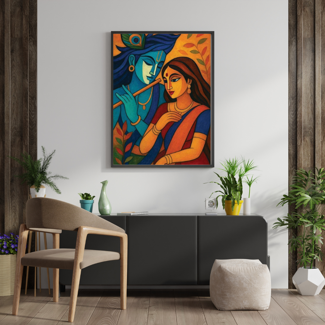 Radha–Krishna Eternal Harmony | Traditional Indian Art Framed Poster