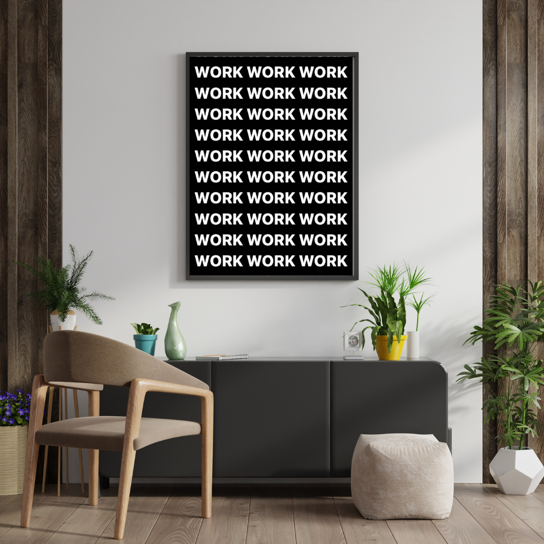 WORK MODE – Bold Typography Hustle Framed Poster