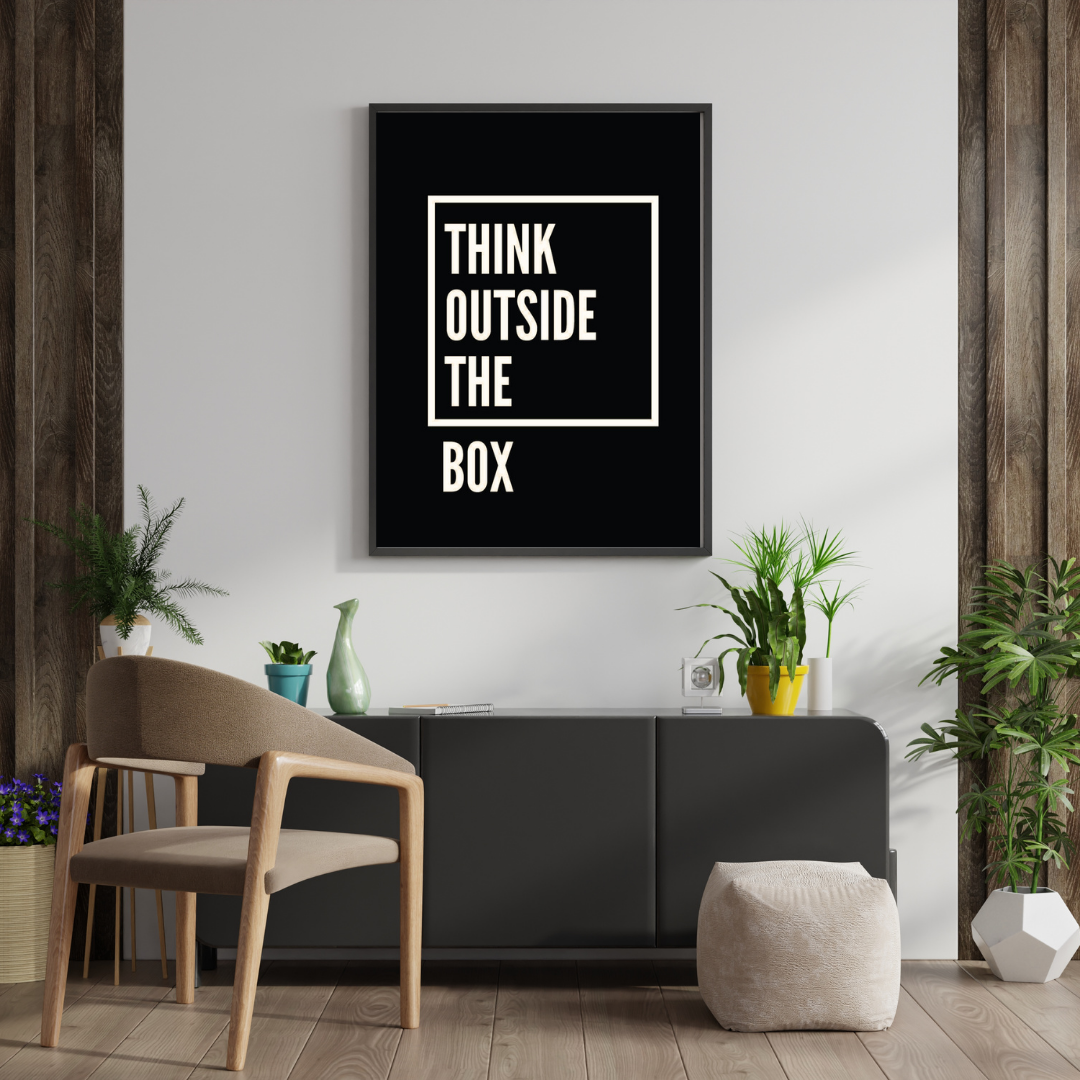 Think Outside the Box – Modern Minimal Typography Framed Poster