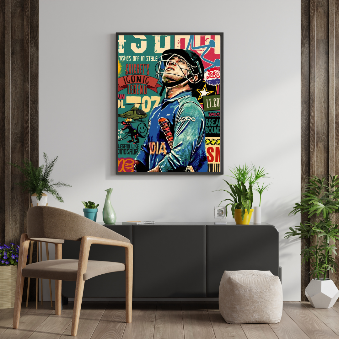 Cricket Icon Reimagined – Street Art Tribute Framed Poster
