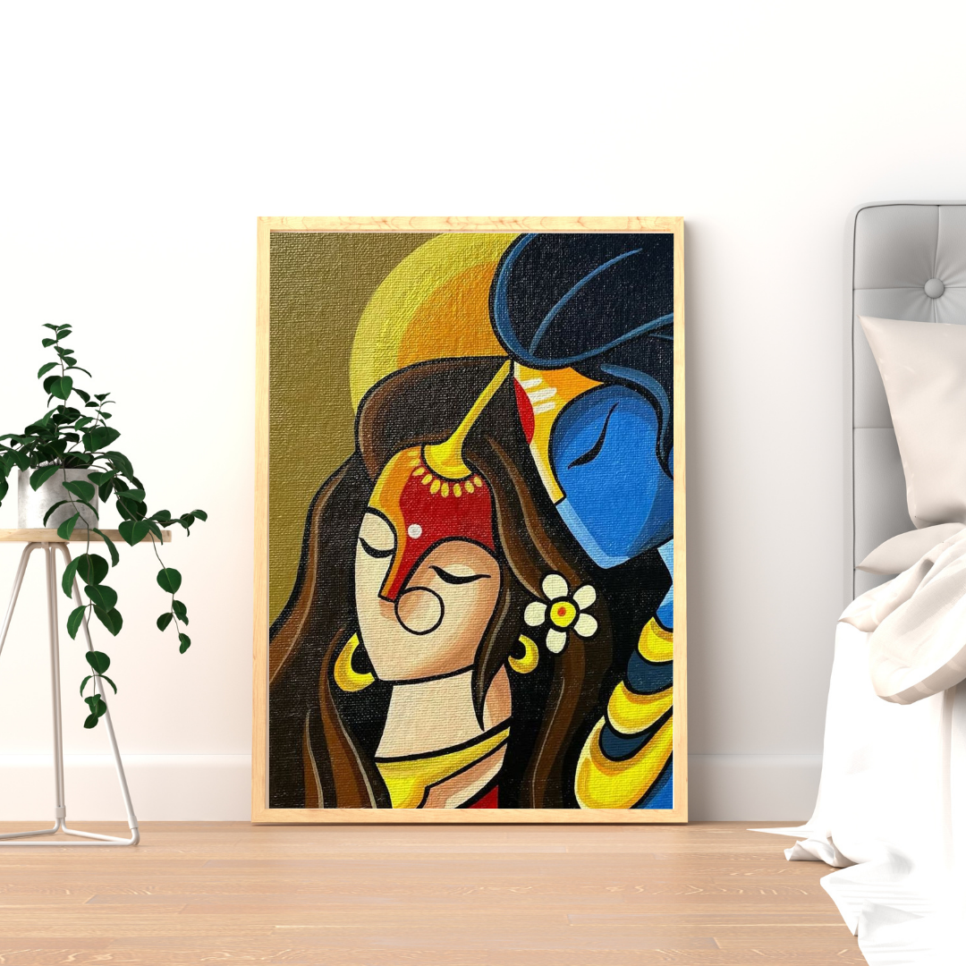 Eternal Embrace – Radha Krishna Modern Devotional Wall Poster | Chilekotha