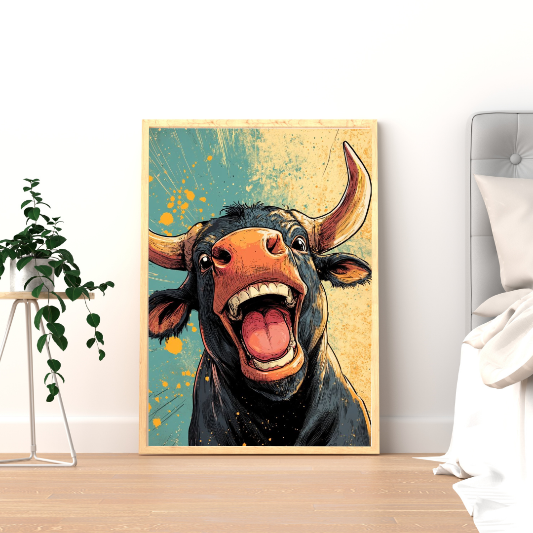 Laughing Bull Pop Art Wall Poster – Bold Animal Expression Art for Playful Interiors | Chilekotha