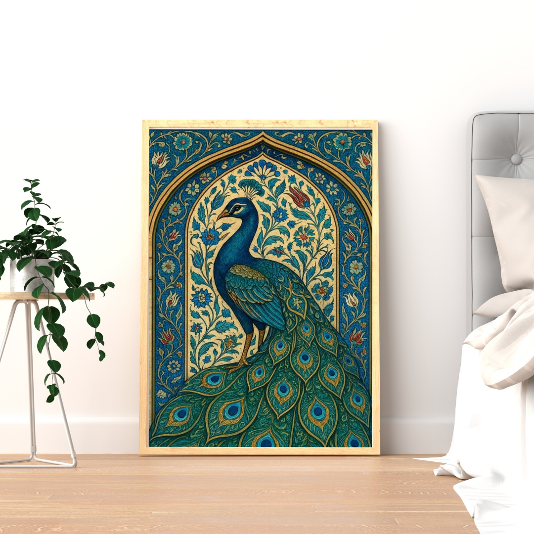 Royal Peacock Heritage Wall Poster | Mughal-Inspired Ornamental Art Print by Chilekotha