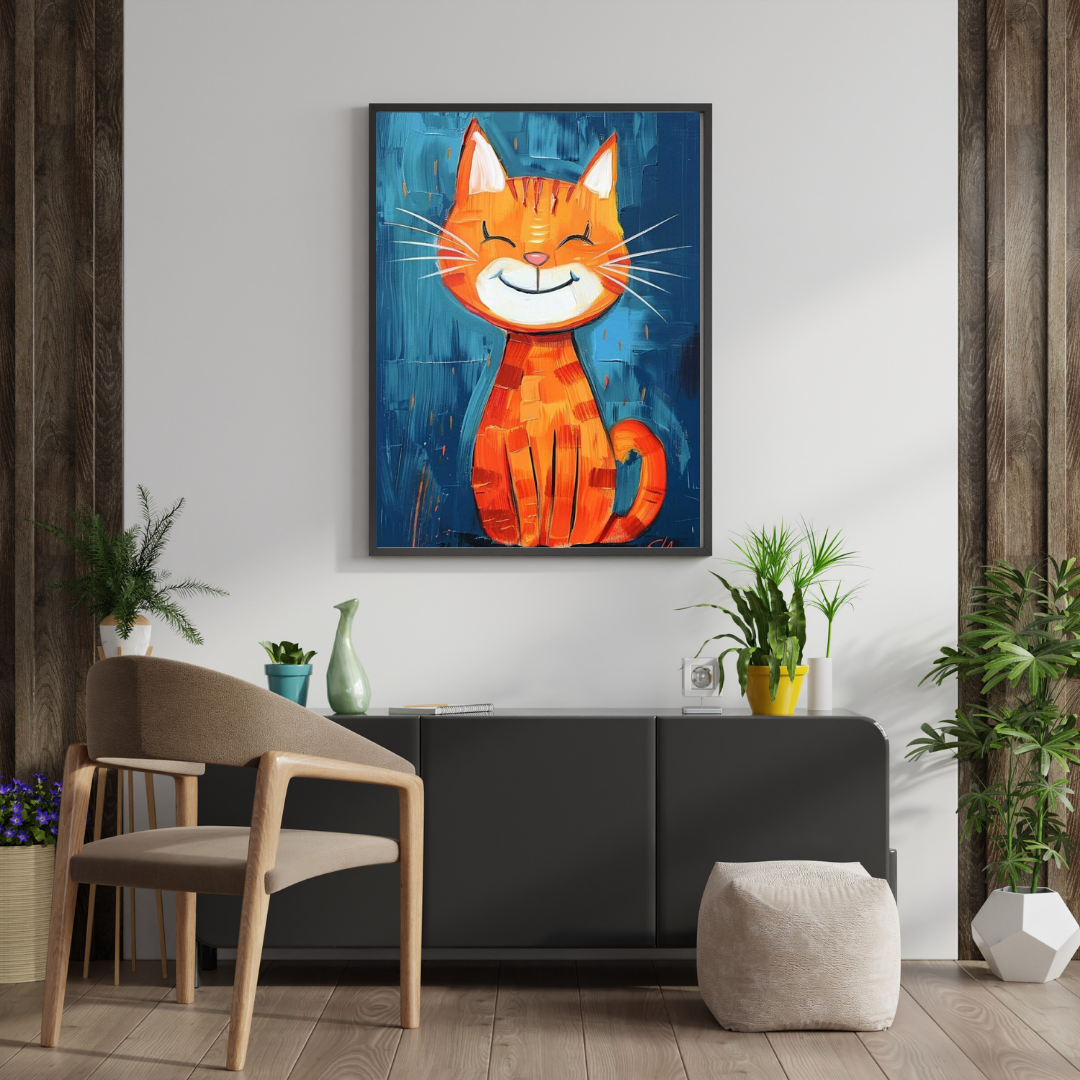 Smiling Ginger Cat Framed Poster | Playful Wall Art for Kids & Happy Homes by Chilekotha