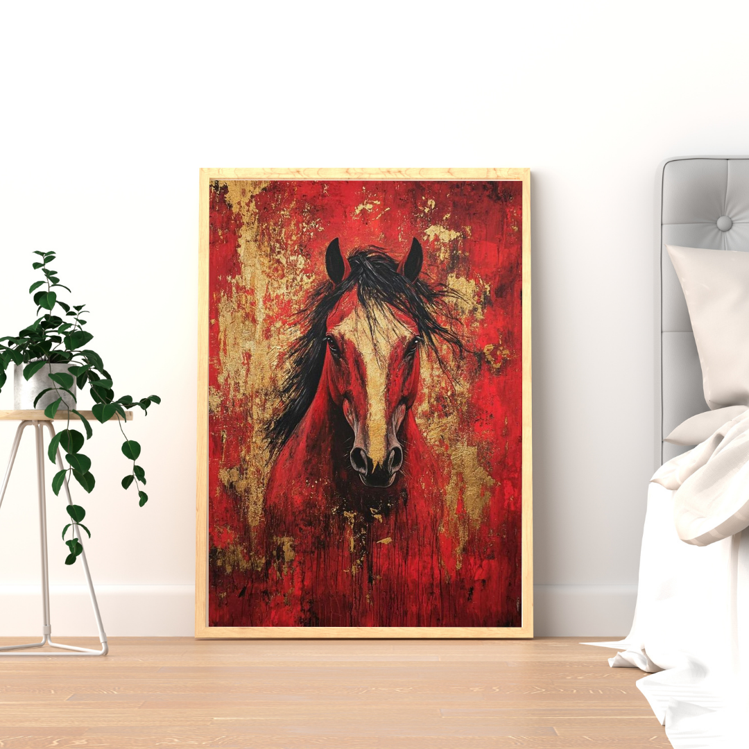 Crimson Spirit – Majestic Horse Art Framed Poster | Bold Statement Wall Décor by Chilekotha