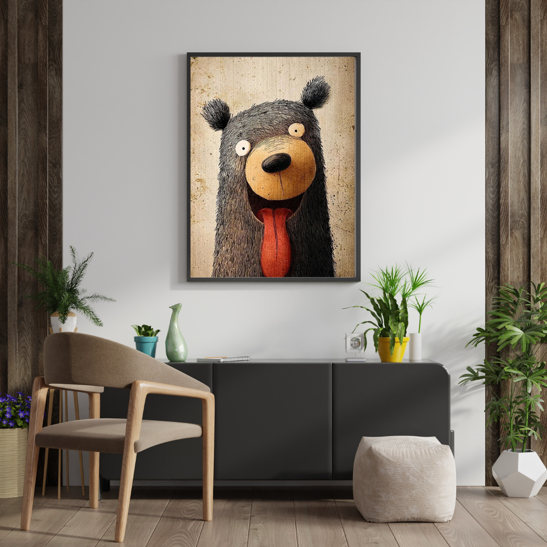 Goofy Bear Smile Framed Poster | Playful Animal Wall Art by Chilekotha
