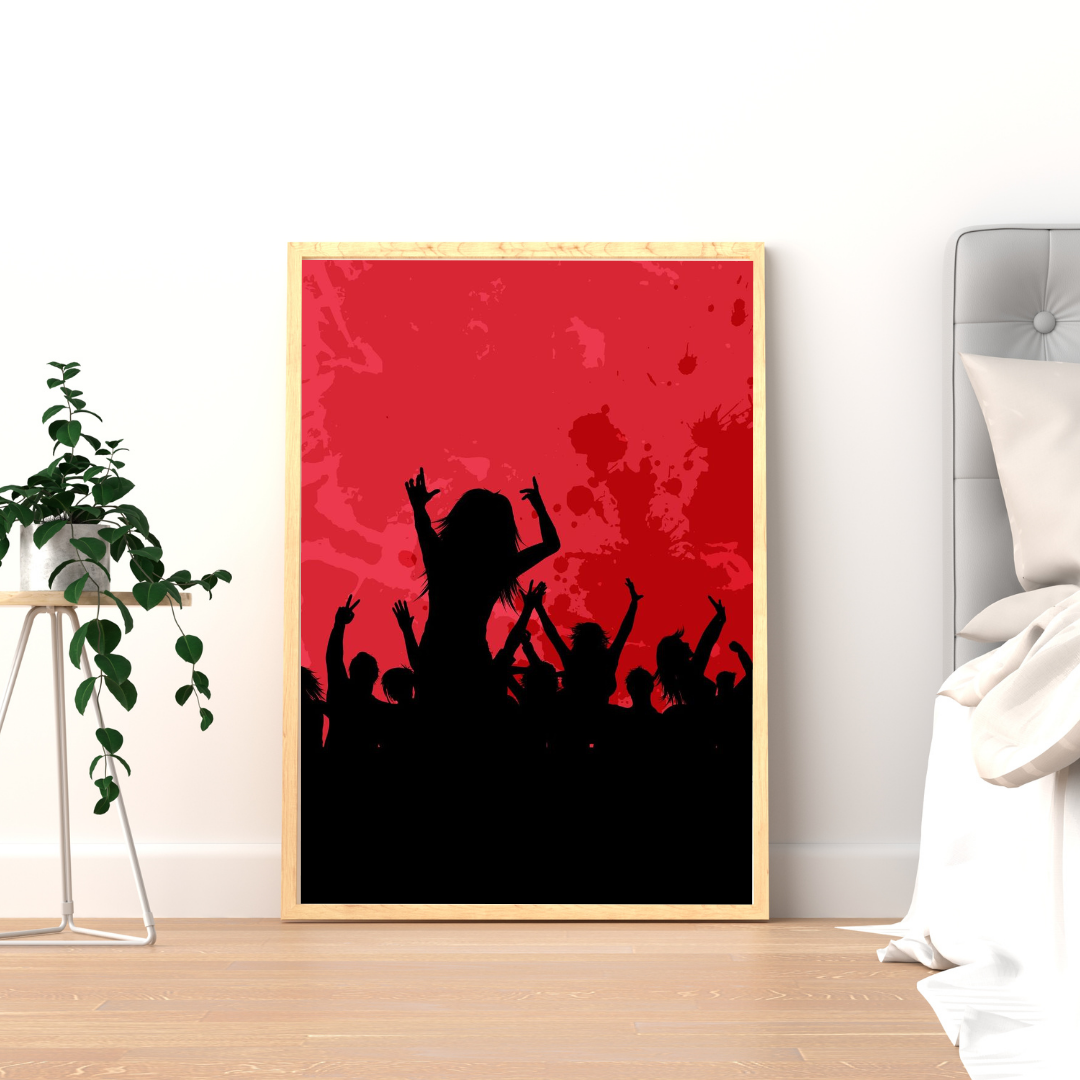 Midnight Pulse – Red Silhouette Party Art Framed Poster