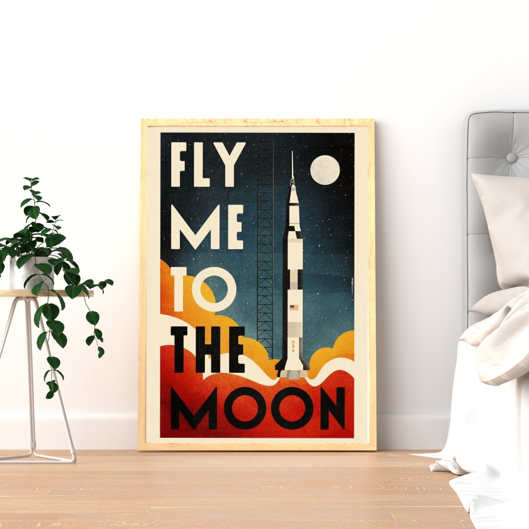 Fly Me to the Moon – Retro Space Exploration Wall Poster | Chilekotha