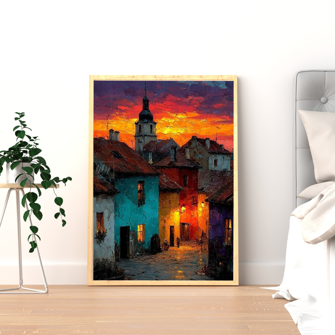 Sunset Streetscape – Colorful Cityscape Framed Wall Poster | Chilekotha