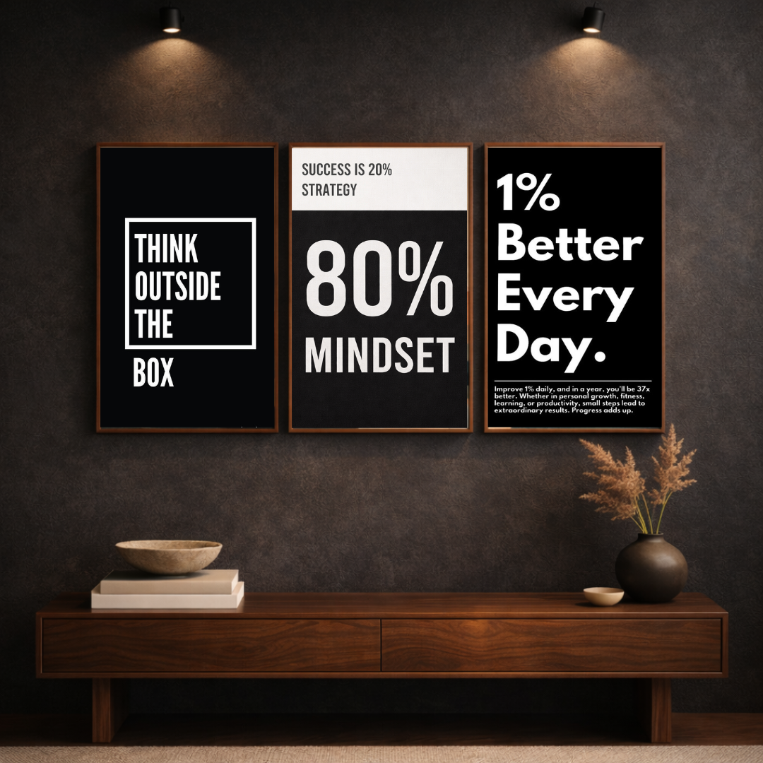 Think Bigger – Motivation Quotes Framed Poster Set (3-Piece Combo)