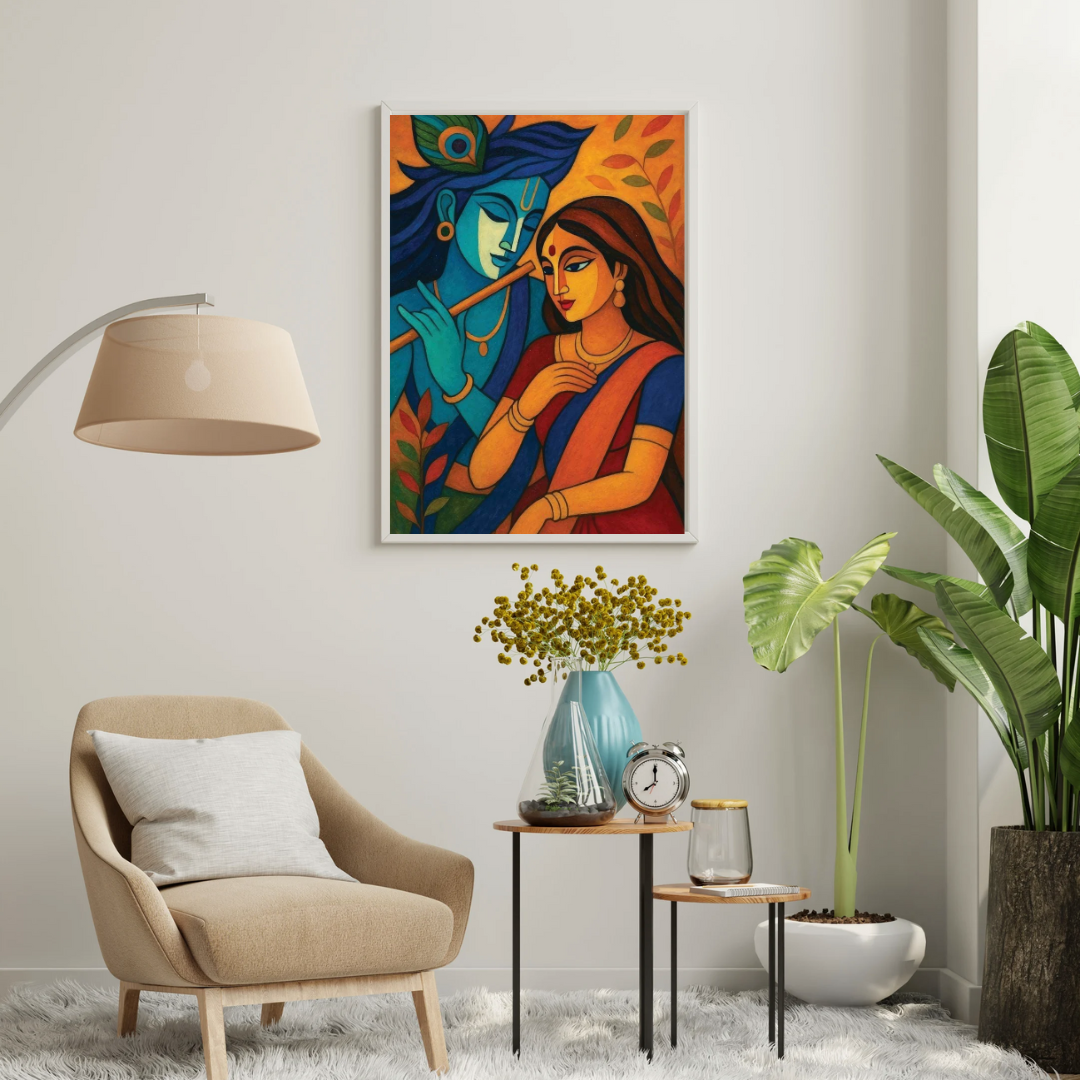 Radha–Krishna Eternal Harmony | Traditional Indian Art Framed Poster