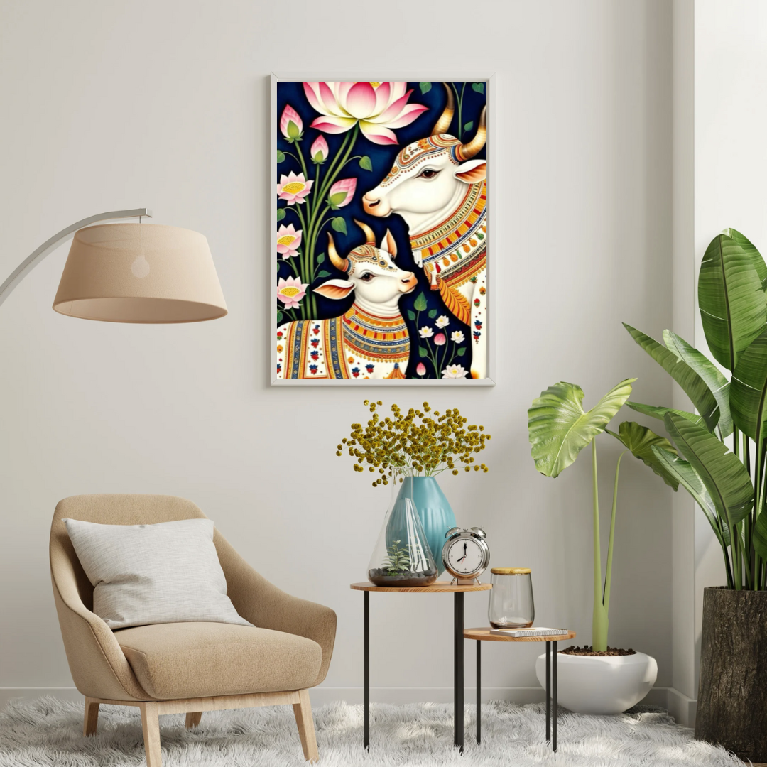 Sacred Serenity | Kamadhenu & Calf Traditional Framed Poster